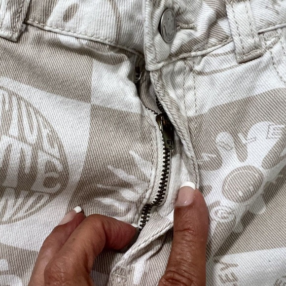 Smiley X H&M Denim Pants Women Size 2 High Rise Wide Leg Beige All Over Print - Picture 4 of 14